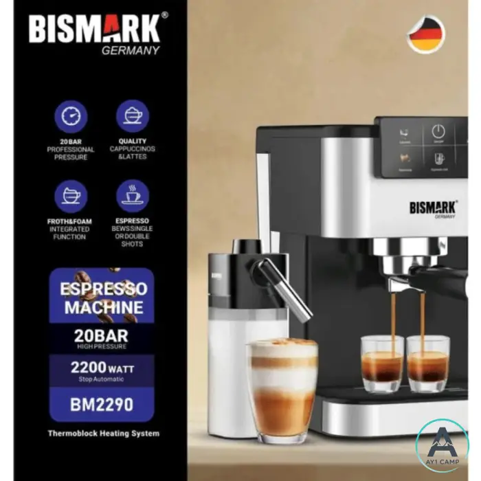 اسپرسو ساز بیسمارک مدل BM2290 با مخزن شیر ظرفیت 1.8L