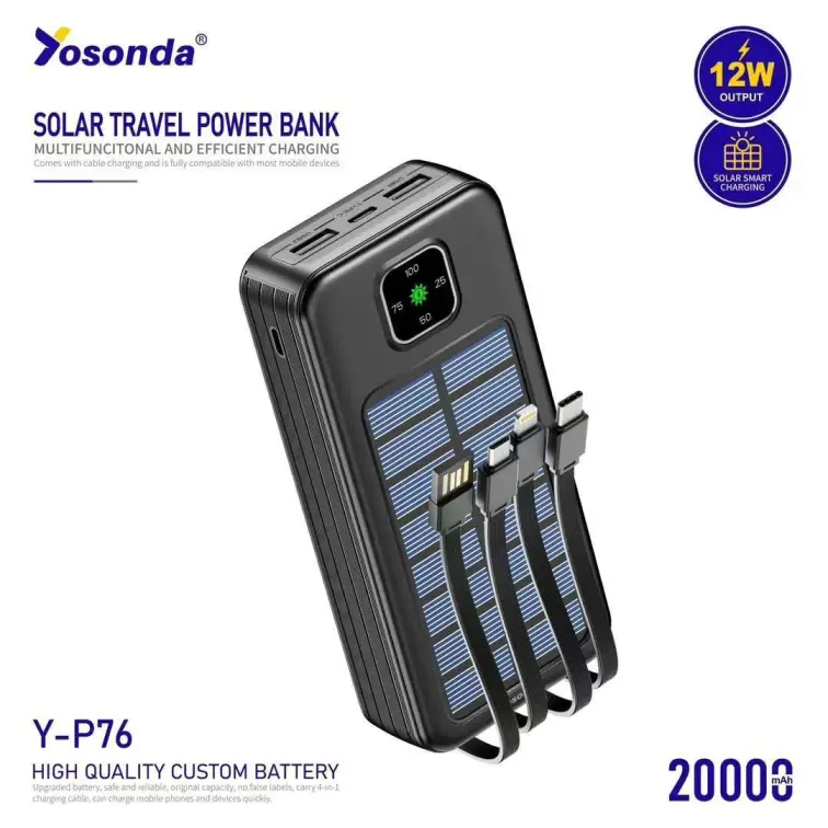پاوربانک خورشیدی20000هزار میلی آمپر برند Yosonda مدل Y-P76