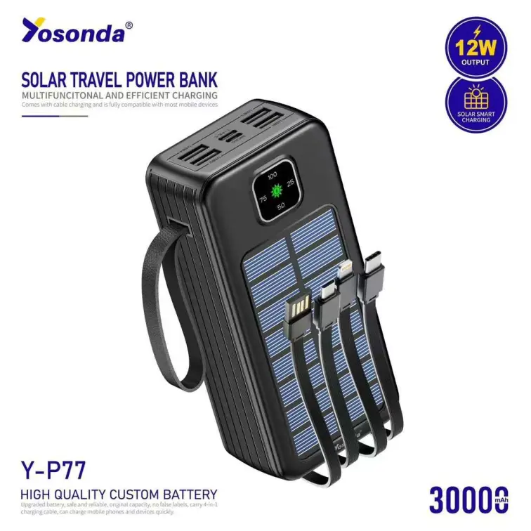 پاوربانک خورشیدی30000هزار میلی آمپر برند Yosonda مدل Y-P77