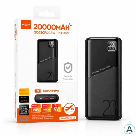 پاوربانک موکسوم مدل MX-PB220 ظرفیت20000 میلی آمپر ساعت