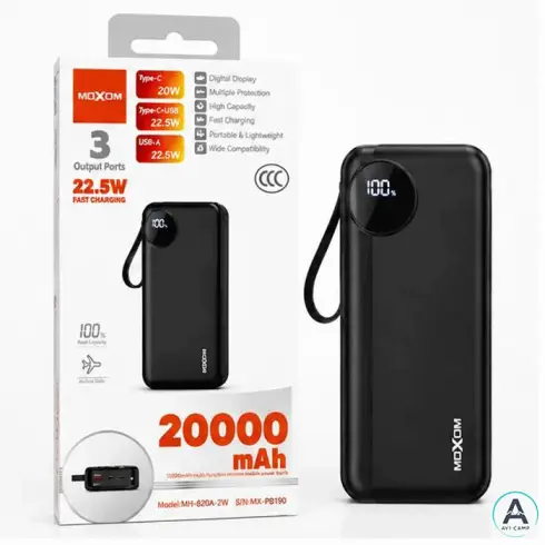 پاوربانک موکسوم مدل MX-PB190 ظرفیت20000 میلی آمپر ساعت