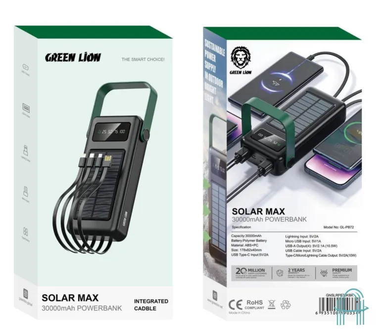 پاوربانک خورشیدی 30000 گرین لاین Max GLPB72 GNSLRPB30KBK